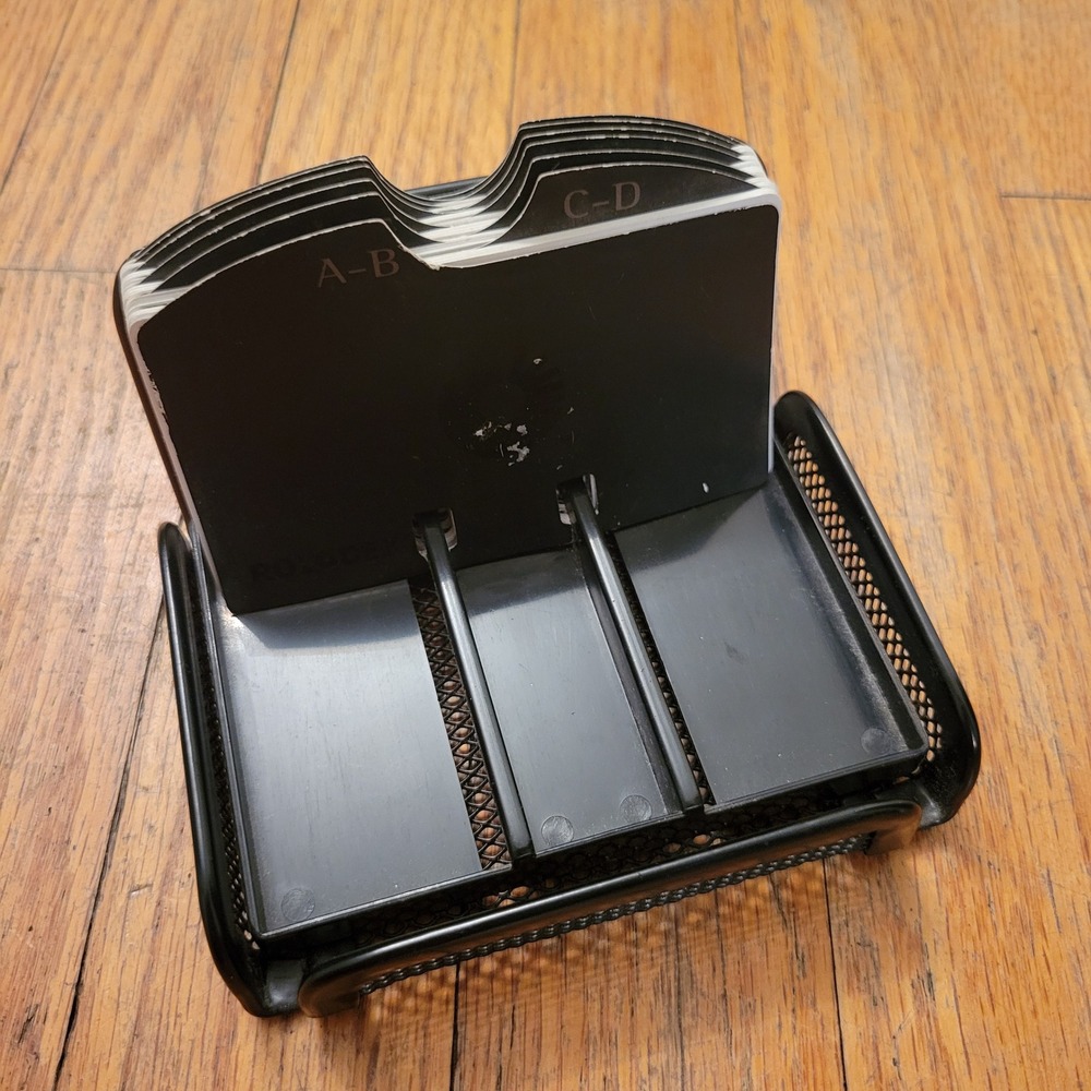 Rolodex Desktop Card File Black Mesh Metal Industrial Memorydex Address Book